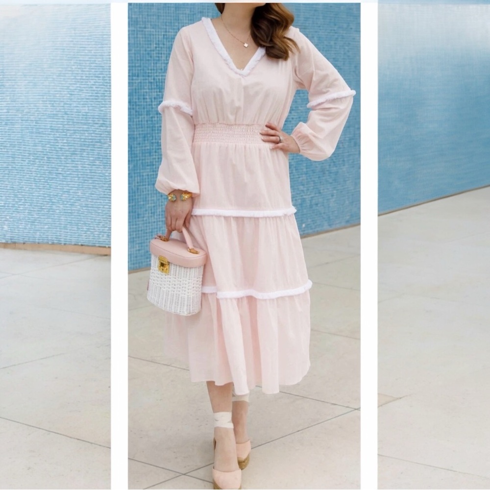 STS Sail to Sable‎ Palm Beach Lately Pink Blush Fringe Long sleeve Maxi Dress XL